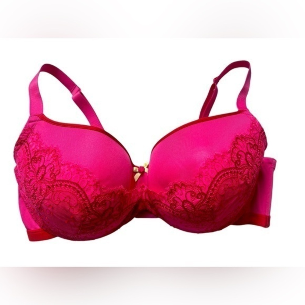 CACIQUE PINK/RED LIGHTLY LINED BALCONETTE BRA UNDERWIRE SIZE 40DDD.